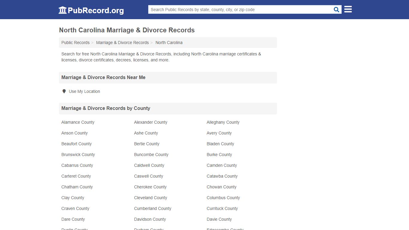 Free North Carolina Marriage & Divorce Records - PubRecord.org