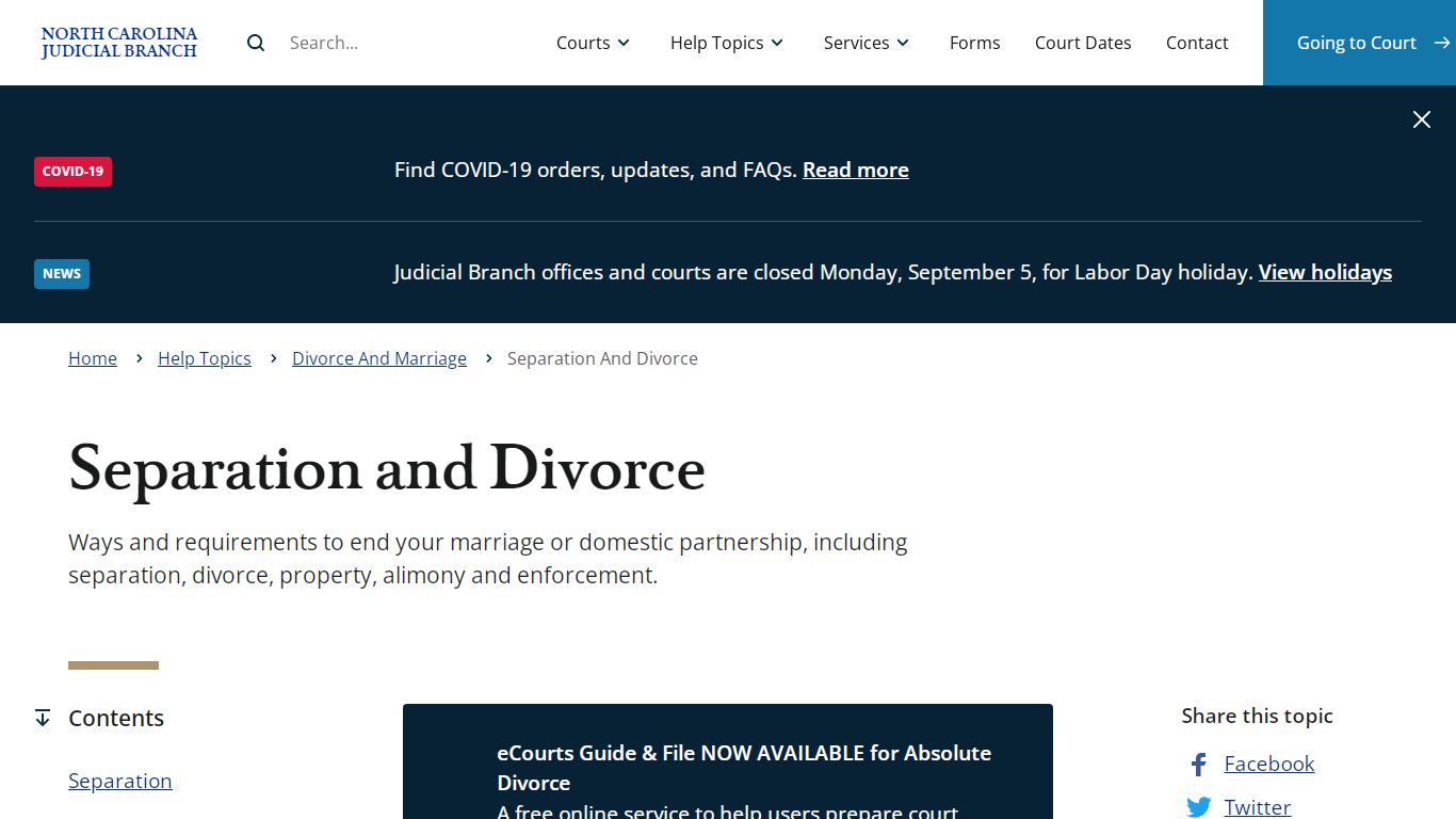 Separation and Divorce | North Carolina Judicial Branch - NCcourts